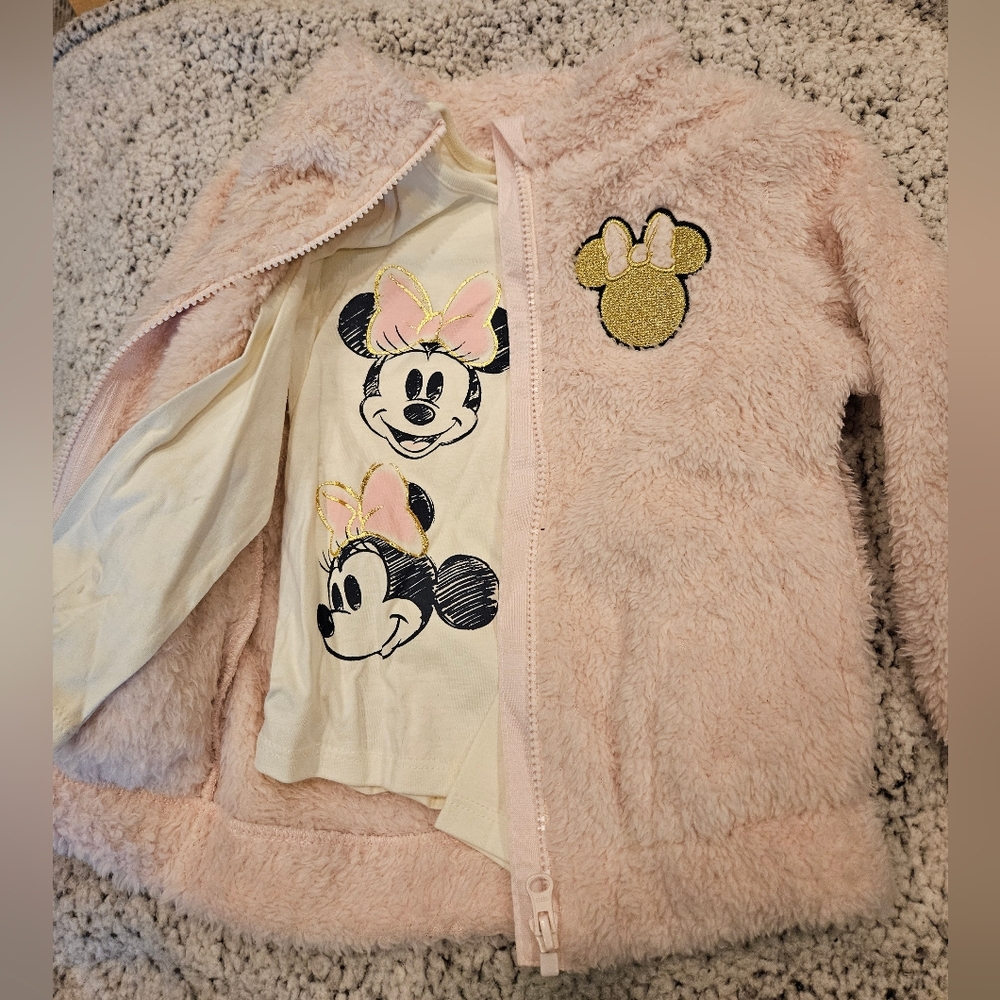 NWT Disney Minnie Mouse Pink Fleece Jacket and Top - 4T - Picture 3 of 3